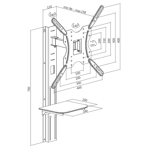 ტელევიზორის საკიდი Logilink BP0048, 32–55", TV wall mount, Black