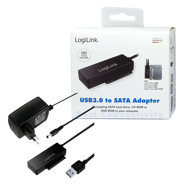 ადაპტერი LogiLink AU0050 Adapter USB 3.0 to SATA 12V, 2A Black 