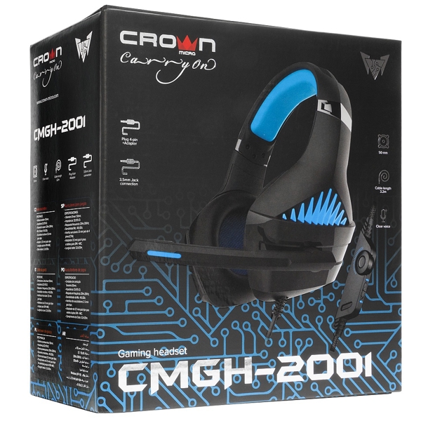 ყურსასმენი Crown Micro CMGH-2001 Gaming, 3.5mm4pin Jack, 3.2m, Blue