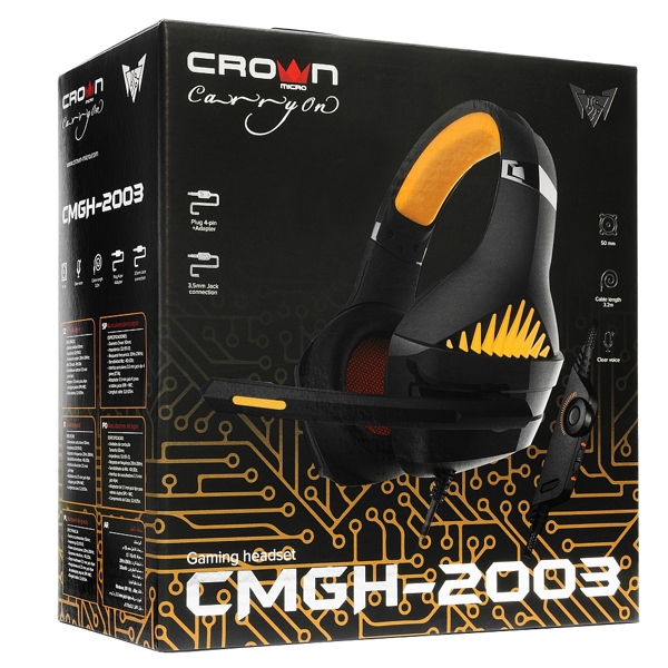 ყურსასმენი Crown Micro CMGH-2003 Gaming Headphone 3.5 Mini Jack, 3.2m, Orange