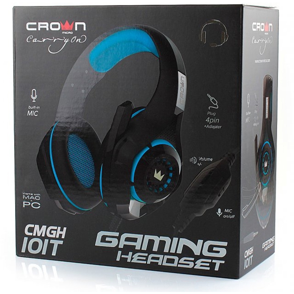 ყურსასმენი Crown Micro CMGH-101T Gaming 3.5mm 4pin, Cable 2.1, Black/Blue