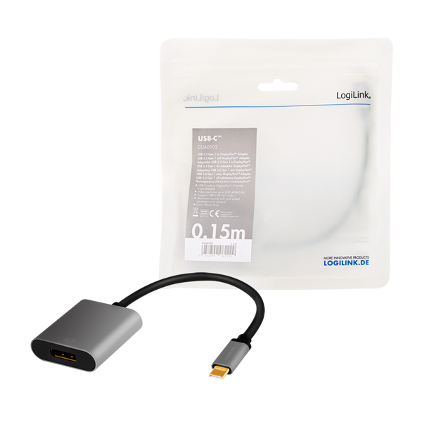 ადაპტერი Logilink CUA0102, USB 3.2 Gen1, USB-C To DP, 4K, Black/Grey