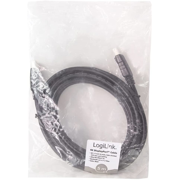 ვიდეო კაბელი Logilink CD0103 DisplayPort to DisplayPort 5m, Black