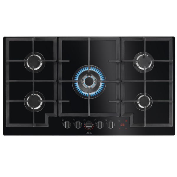 ჩასაშენებელი გაზის ქურის ზედაპირი AEG HKB95450NB, Built-in Gas Cooktop, Black
