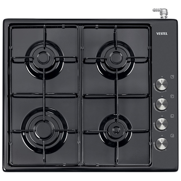 ჩასაშენებელი გაზის ქურის ზედაპირი Vestel BH-6004B, Built-in Gas Cooktop, Black