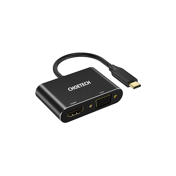 ადაპტერი Choetech HUB-M17, USB-C to HDMI+VGA Adapter, Black