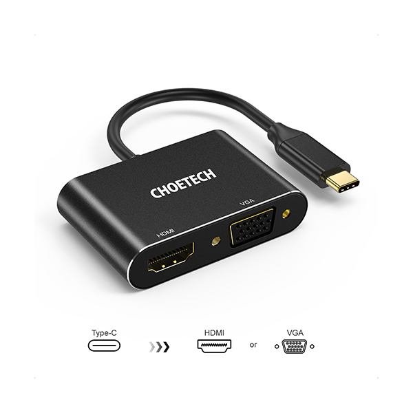 ადაპტერი Choetech HUB-M17, USB-C to HDMI+VGA Adapter, Black