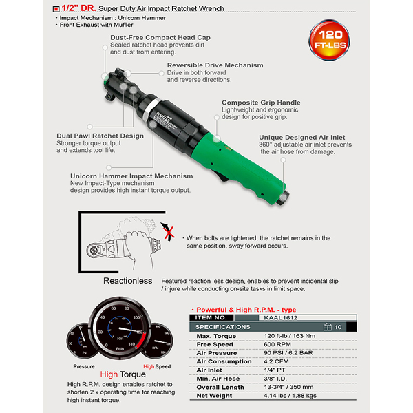 Toptul KAAL1612 600Rpm Green