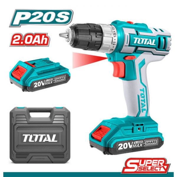 ბურღი-სახრახნისი Total TDLI200215, 20V 2Ah, 1500Rpm, Blue