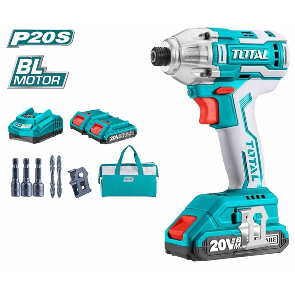 სახრახნისი Total TIRLI2002 Li-ion Cordless Impact Driver 20V, 2Ah, 170Nm, Blue/Silver