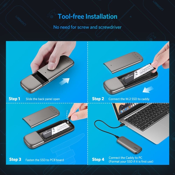 მყარი დისკის ქეისი UGREEN 60355 USB 3.0 to M2 SATA SSD Enclosure Type-c 6 Gbps