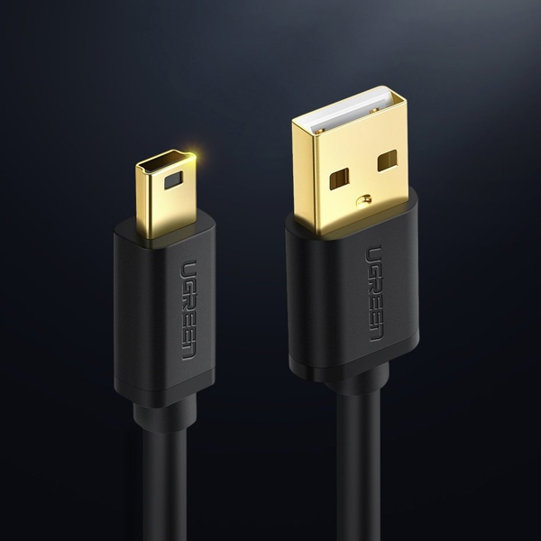 USB კაბელი UGREEN 10385 USB 2.0 A Male to Mini 5 Pin Male Cable 1.5m (Black)