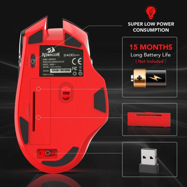 მაუსი Redragon M690, Gaming Mouse, Wireless, Black