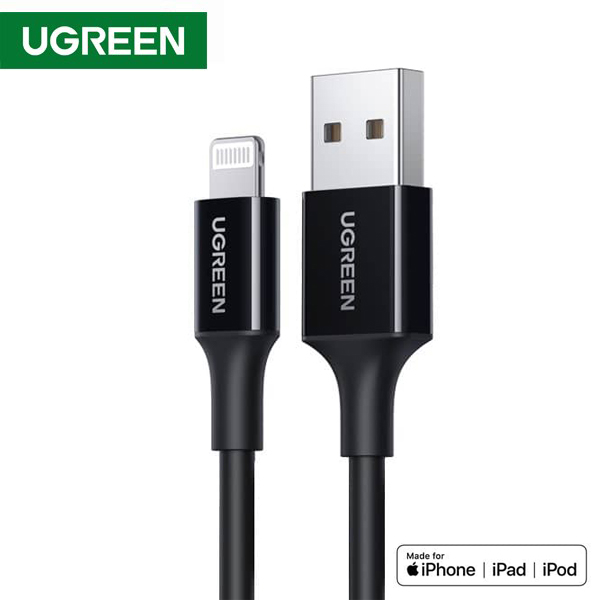 მობილურის დამტენი UGREEN 80822, MFi, USB-A Male to Lightning Male Cable Nickel Plating ABS Shell 1m (Black)