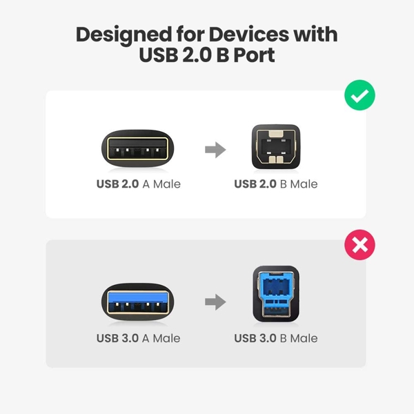 პრინტერის კაბელი UGREEN 10351 USB 2.0 AM to BM Print Cable 3m (Black)