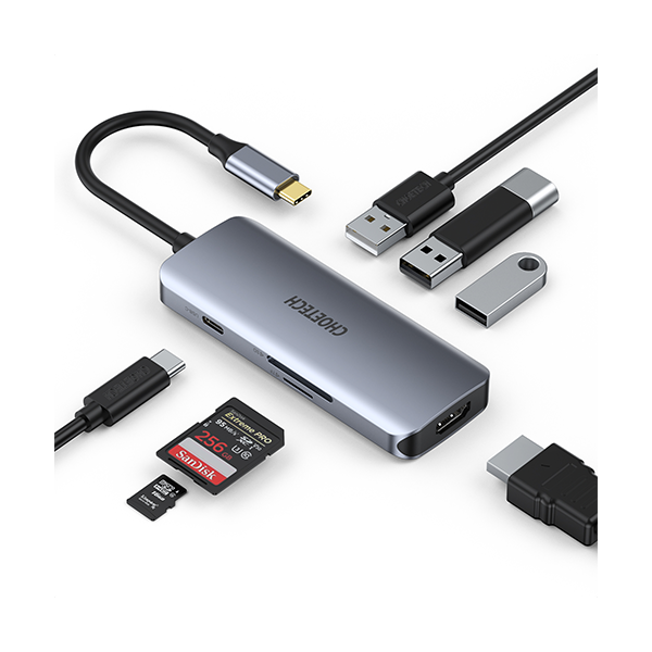 ადაპტერი Choetech HUB-M19, USB-C to HDMI, Multiport Adapter, Silver