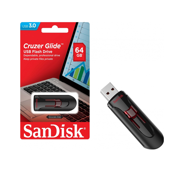 USB ფლეშ მეხსიერება Sandisk SDCZ600-064G-G35, 64GB, USB 3.0, Type-A, Black/Red