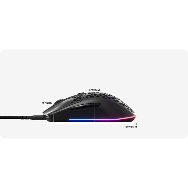 მაუსი SteelSeries Aerox 3 Wired Optical Gaming Mouse, RGB, USB-C, Ultra-Lightweight, Black