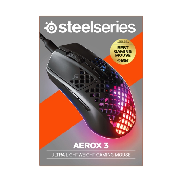 მაუსი SteelSeries Aerox 3 Wired Optical Gaming Mouse, RGB, USB-C, Ultra-Lightweight, Black