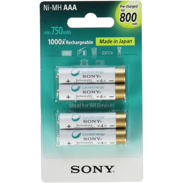 ელემენტი Sony NHAAAB4K Rechargeable AAA Battery, 800 mAh,1.2V, 4 PCS