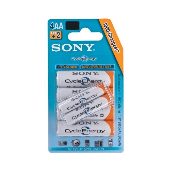 ელემენტი Sony NHAAB4X2K Rechargeable AA/AAA Battery, 2000/800 mAh,1.2V, 6 PCS