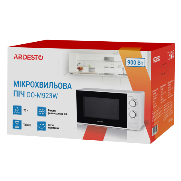 მიკროტალღური ღუმელი Ardesto GO-M923W, 900W,  23L, Microwave Oven, White