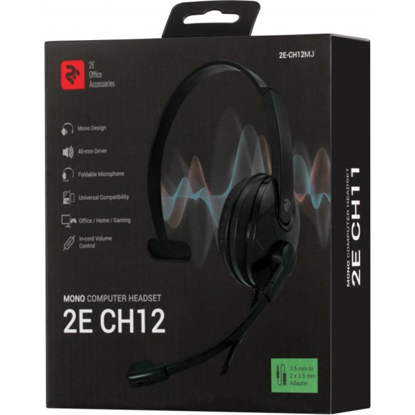 ყურსასმენი 2E CH12MJ, 3.5mm Jack, Mono Headphones, Wired, Black