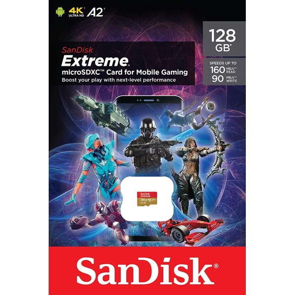 მეხსიერების ბარათი SanDisk SDSQXA1-128G-GN6GN Extreme Memory Card For Mobile Gaming, 128GB, Red/Gold