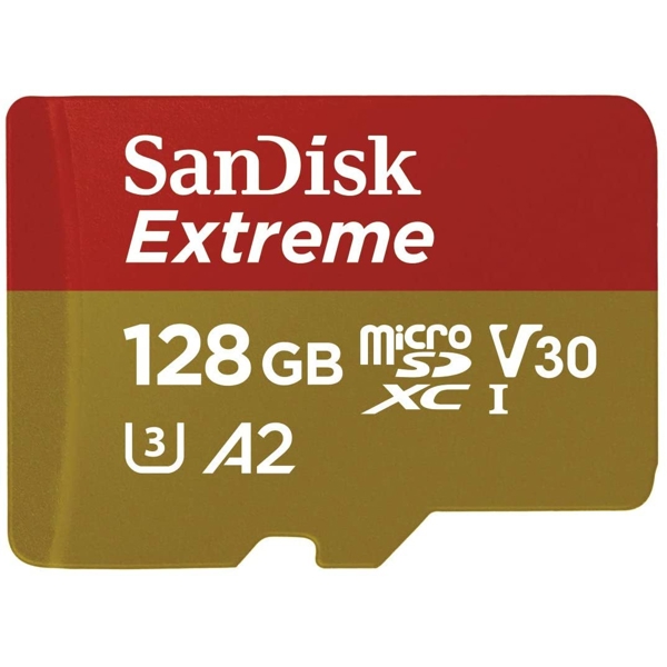 მეხსიერების ბარათი SanDisk SDSQXA1-128G-GN6AA Extreme Memory Card 128GB With Adapter, Red/Gold