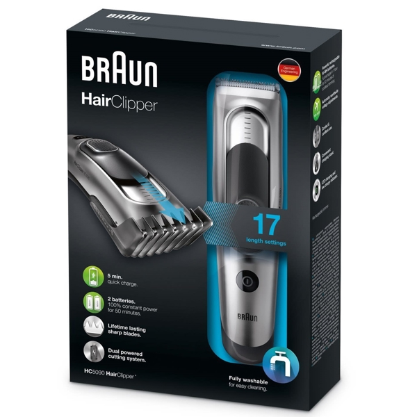 თმის საკრეჭი Braun HC5090, Hair clipper, Silver/Black