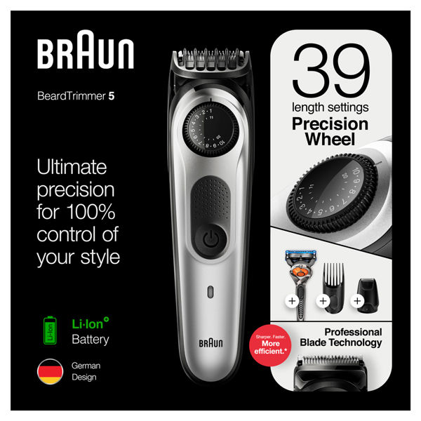 ტრიმერი Braun BT5265, Beard Trimmer with Gillette Fusion5 ProGlide razor, Gray/Black