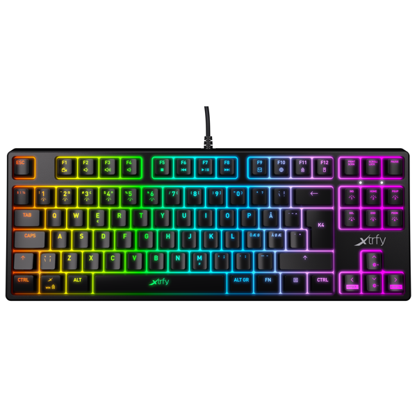 კლავიატურა XTRFY K4 TKL RGB Wired Gaming keyboard, Kailh Red, USB, Black