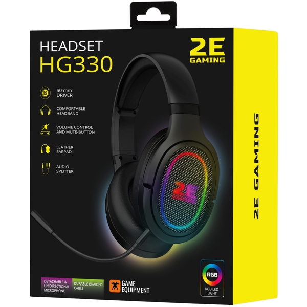 2E HG330 Wired, RGB, 3.5mm, Gaming Headse Black