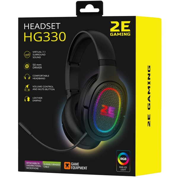 ყურსასმენი 2E HG330 Wired Gaming Headset, RGB, USB 7.1, Black