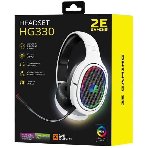 ყურსასმენი 2E HG330 Wired Gaming Headset, RGB, USB 7.1, White