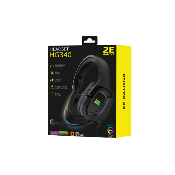 2E HG340 Gaming Headset, Wired, RGB, 3.5mm, Black