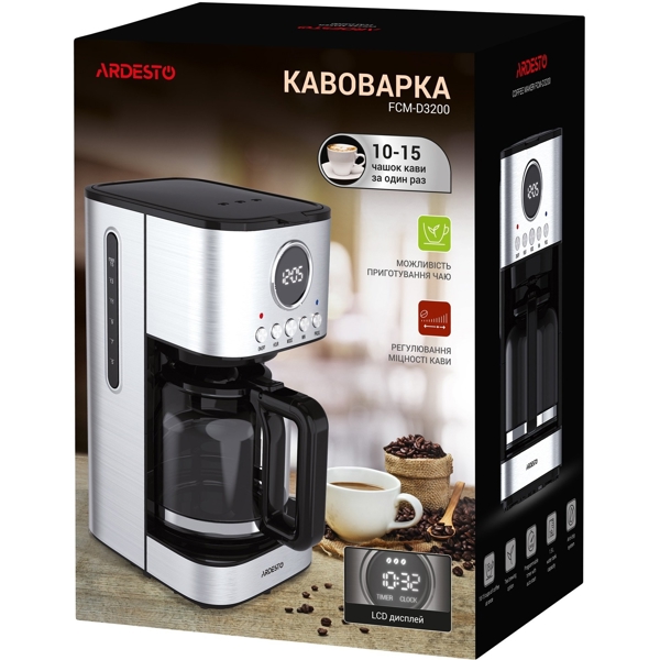 ყავის აპარატი Ardesto FCM-D3200 Drip Coffee Maker 1.5L, 900W, Silver