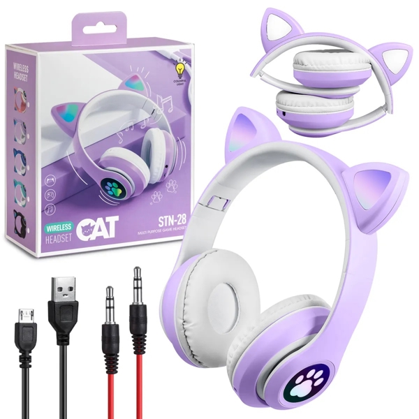 ყურსასმენი Cat Ear STN-28 Wireless bluetooth Headphones, Purple