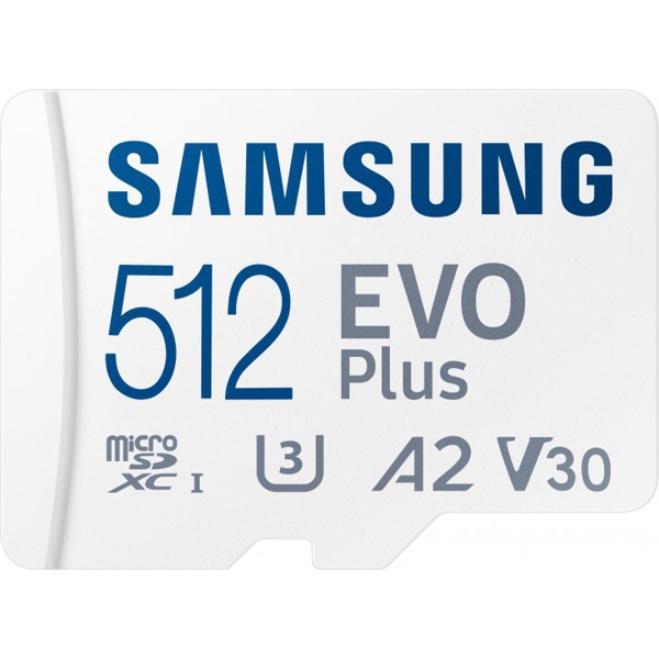 მეხსიერების ბარათი Samsung MB-MC512KA/RU, 512GB MICROSDXC, UHS-I CLASS 10+SD ADAPTER 