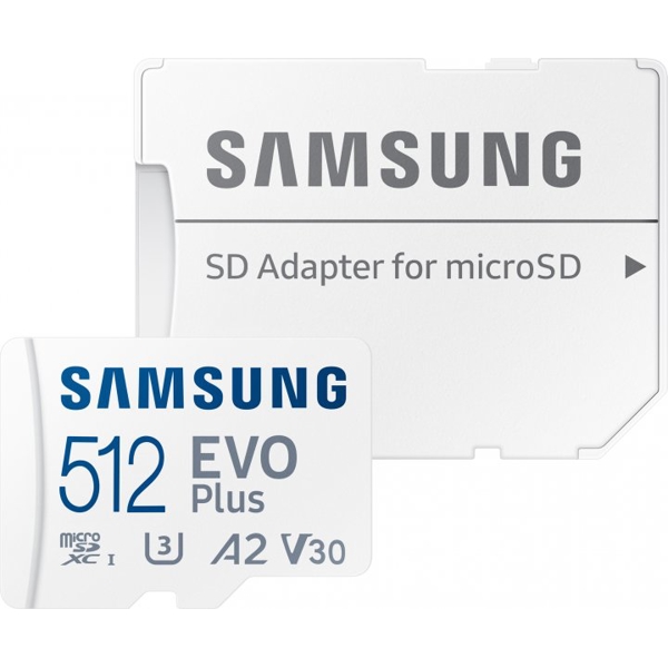 მეხსიერების ბარათი Samsung MB-MC512KA/RU, 512GB MICROSDXC, UHS-I CLASS 10+SD ADAPTER 