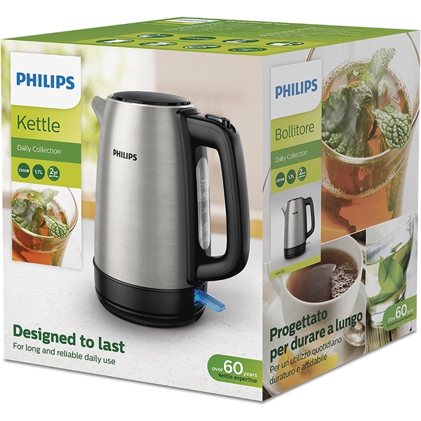 Philips HD9350/90,  2200W, 1.7L, Electric Kettle, Silver