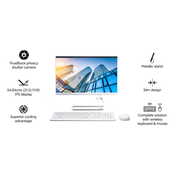 All in One კომპიუტერი Lenovo F0G6001SRK Ideacentre AIO 3, 21.5", Ryzen 3 3250U, 8GB, 256GB SSD, Integrated, White