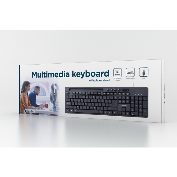 კლავიატურა  Gembird KB-UM-108, Wired keyboard, with phone stand, Black