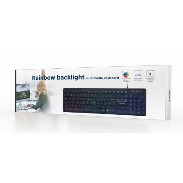 კლავიატურა Gembird KB-UML-02 Rainbow, Wired, backlight multimedia keyboard, Black