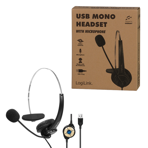 ყურსასმენი Logilink HS0056, Wired Mono Headset, USB, Black