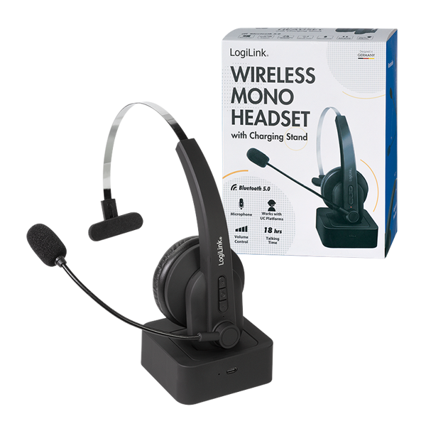 ყურსასმენი LogiLink BT0059, Wireless, Mono Headset, Bluetooth, With Charging Stand, Black