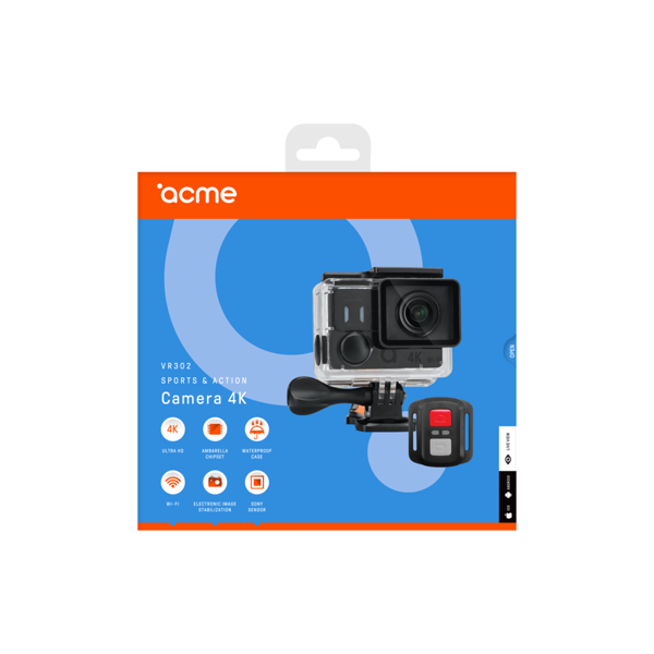 ექშენკამერა Acme VR302, 2", 4K, Wifi, HDMI, USB, Image stabilizer, Sports & Action Camera, Black