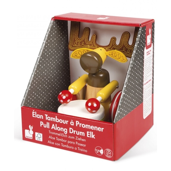 სათამაშო ეტლი Janod J08199 Roller Toy Moose with Drum