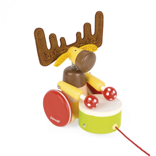 სათამაშო ეტლი Janod J08199 Roller Toy Moose with Drum