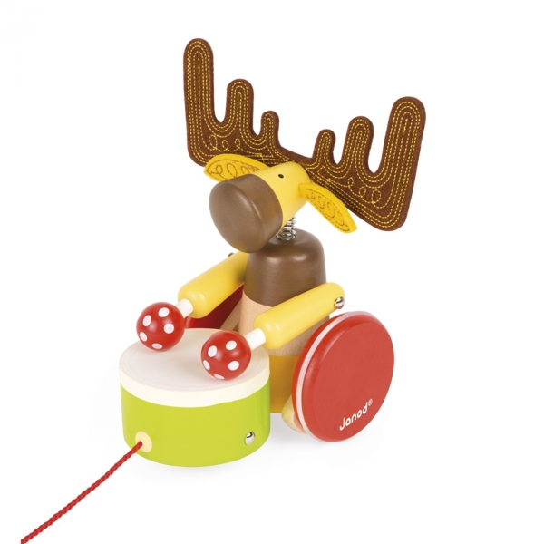 სათამაშო ეტლი Janod J08199 Roller Toy Moose with Drum